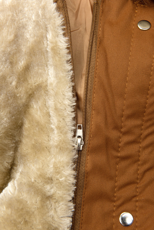 Parka mit abnehmbarem Futter und Kunstfell braun