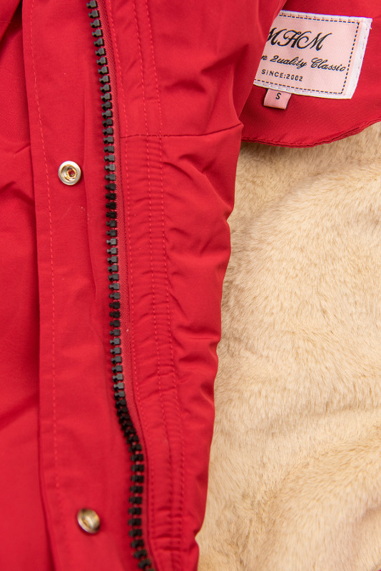 Parkajacke mit Teddy-Futter rot