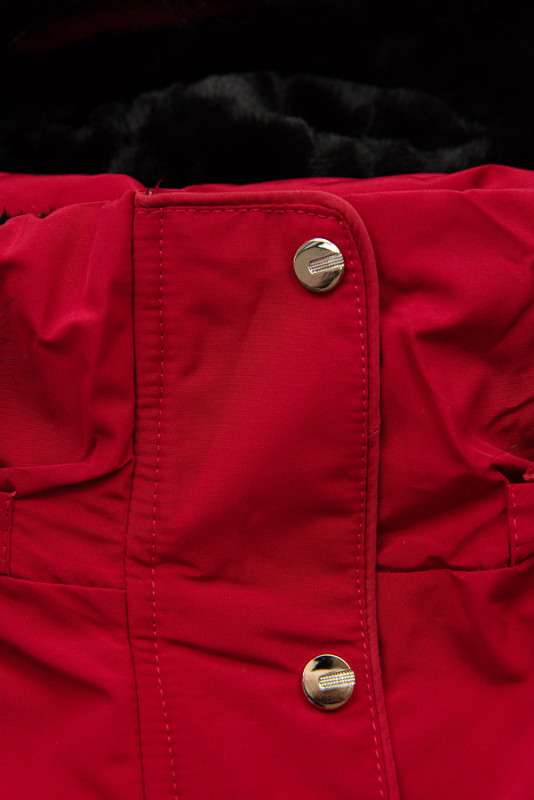 Wintermantel mit Kapuze und Kunstfell Rot/Schwarz