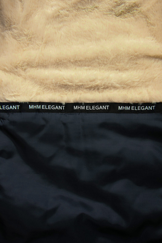 Wintermantel mit Kapuze und Kunstfell Dunkelblau/Beige