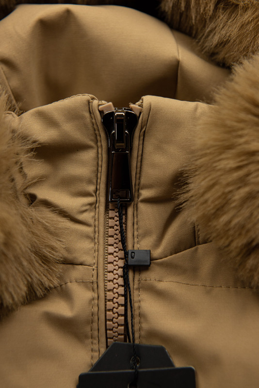 Winter Steppjacke mit Kapuze Hellbraun