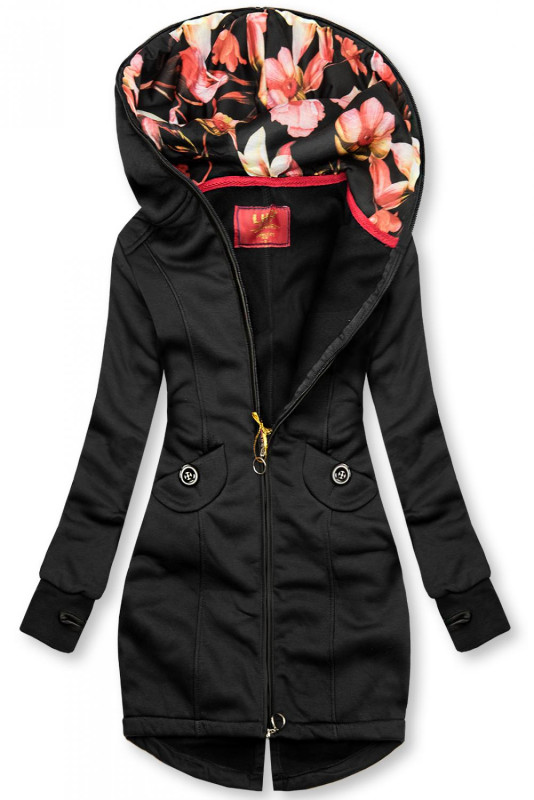 Kapuzenjacke mit Blumen-Optik schwarz