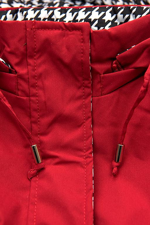 Leichter Parka mit Kapuze Rot/Hahnentrittmuster