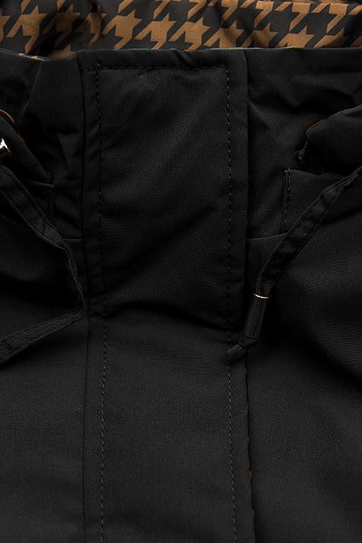 Leichter Parka mit Kapuze Schwarz/Braun Hahnentrittmuster