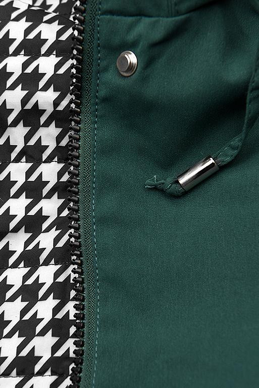 Leichter Parka mit Kapuze Grün/Hahnentrittmuster