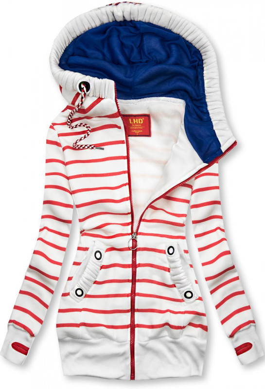 Sweatjacke in Streifenoptik weiß/rot