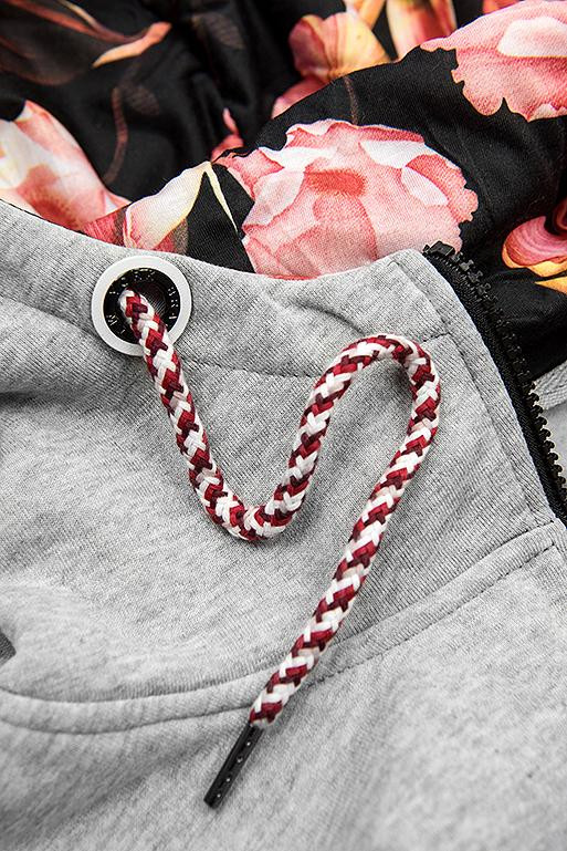 Kapuzensweatjacke in Colorblocking-Optik grau/aprikose/schwarz