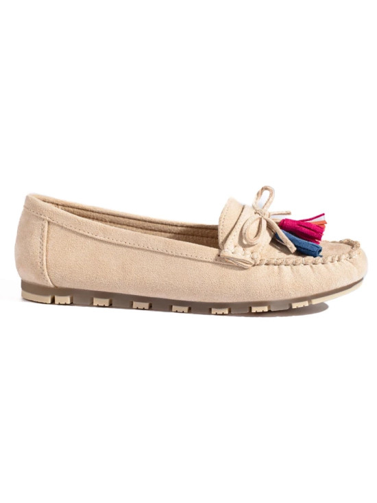 Beige Wildleder Mokassins Boho mit Fransen