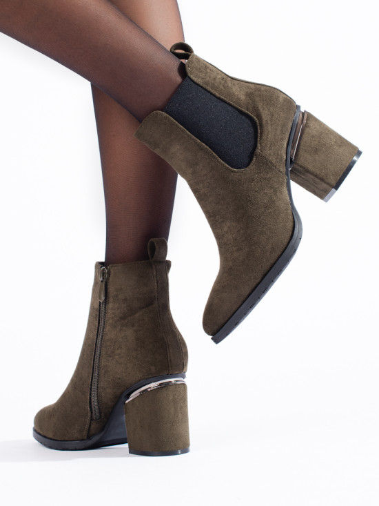 Dunkelgrüne Wildleder Stiefeletten mit Blockabsatz Vinceza
