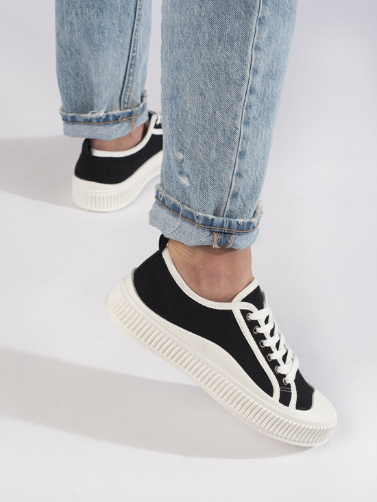 Damen Schwarz-Weiß Plattform Sneakers