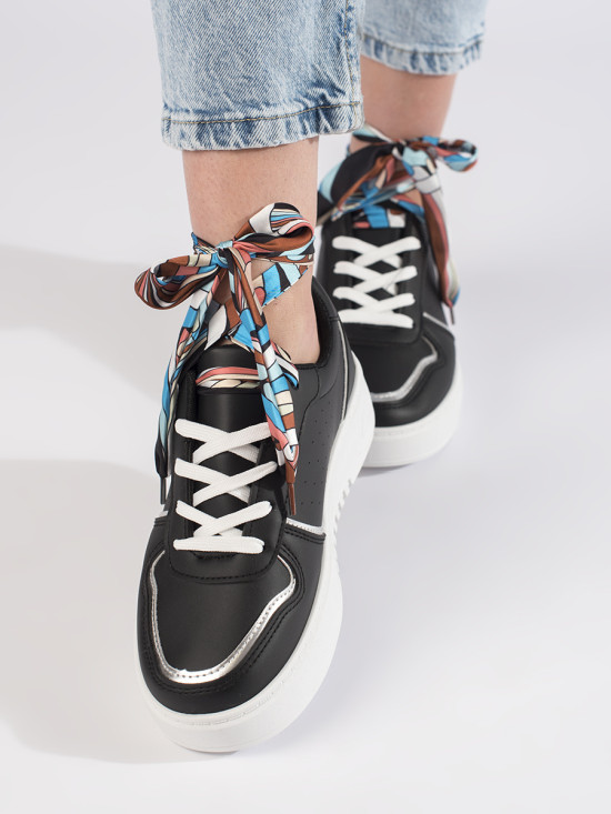 Schwarze Damen Sneaker mit Schnürung