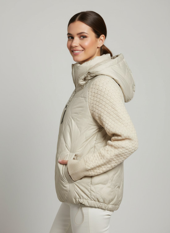Damen-Übergangsjacke mit Strickärmeln Beige