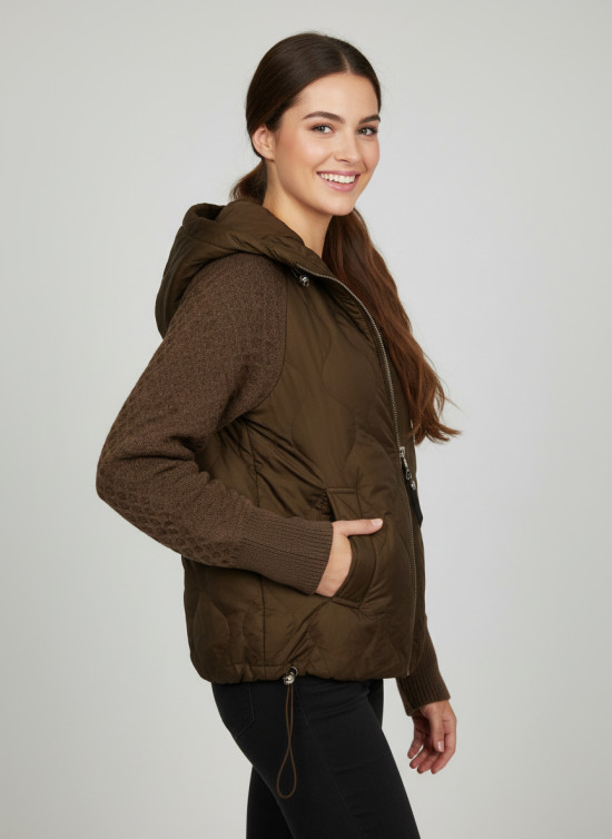 Damen-Übergangsjacke mit Strickärmeln Braun