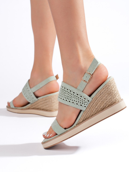 Grüne Damen Sandalen mit Keilabsatz