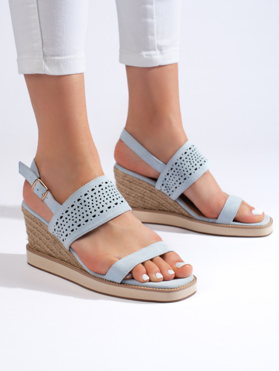 Blaue Damen Sandalen mit Keilabsatz