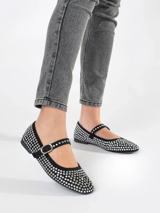 Schwarze Damen Ballerinas mit Nieten