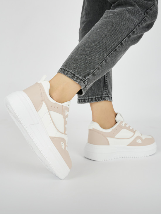 Weiß-rosa Damen Sport Sneakers auf Plattform