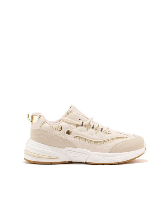 Beige Damen Sport Sneakers mit dicker Sohle