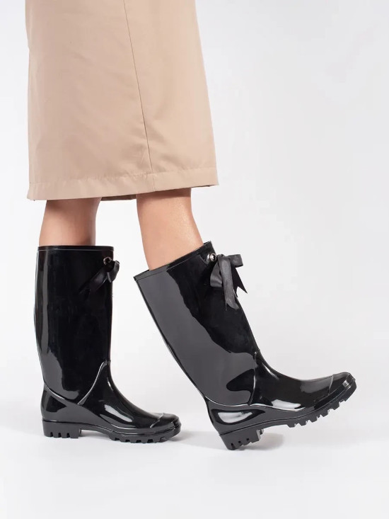 Schwarze lackierte hohe Damen-Gummistiefel