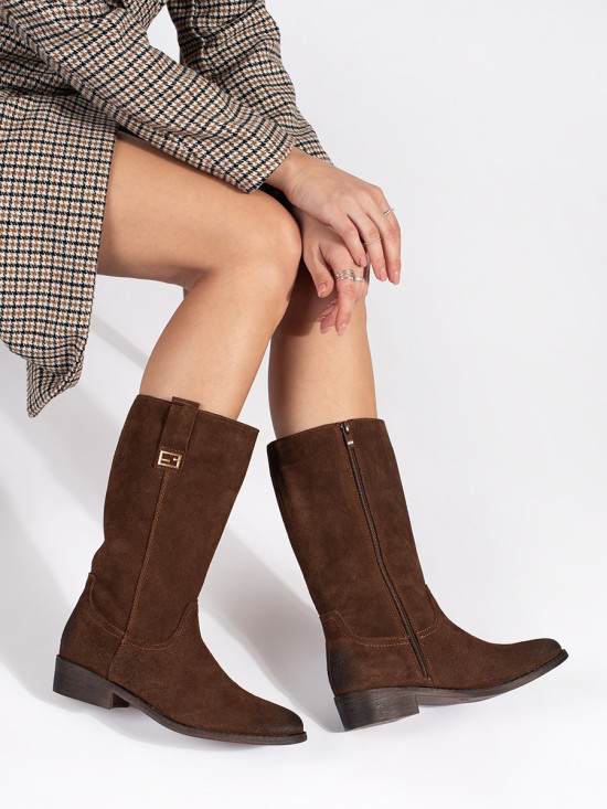 Braune Damen-Lederstiefel im Cowboy-Stil mit Absatz von Sergio Leone