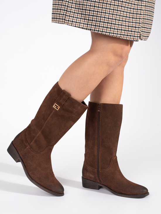 Braune Damen-Lederstiefel im Cowboy-Stil mit Absatz von Sergio Leone