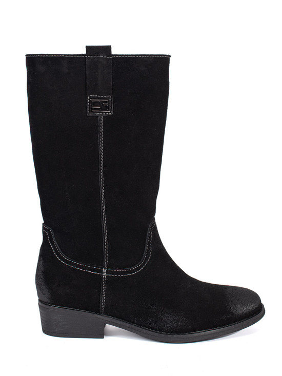 Schwarze Damenlederstiefel im Cowboy-Stil mit Absatz