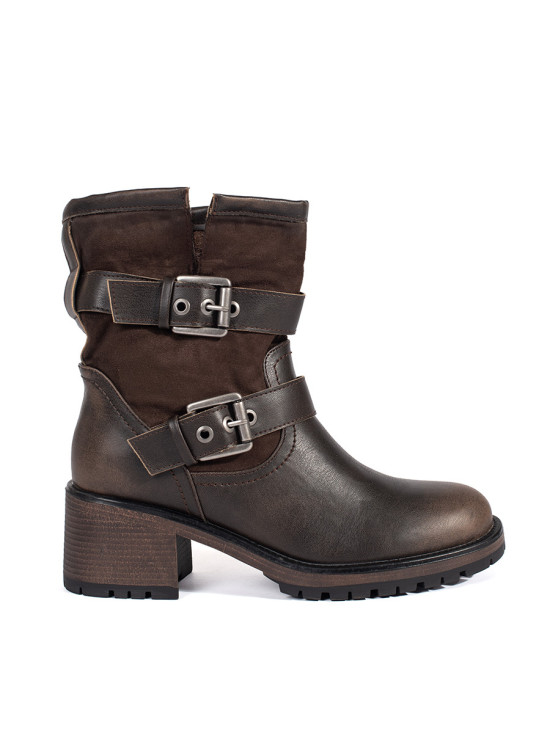 Braune Damen Stiefeletten mit Absatz und Schnallen