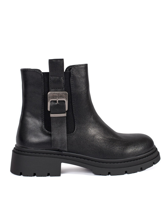 Schwarze Damen Stiefeletten mit Schnalle