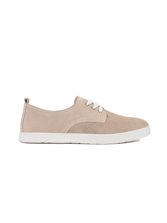 Beige durchbrochene Sneakers aus echtem Leder