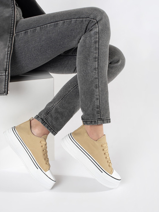 Beige Damen Sneakers mit dicker Sohle