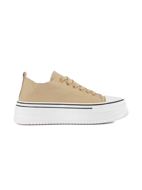 Beige Damen Sneakers mit dicker Sohle