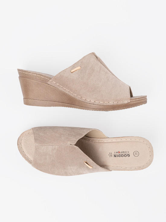 Beige Damen-Pantoletten mit Plateau