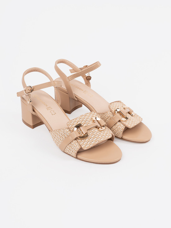 Beige Damen Sandalen mit mittelhohem Absatz