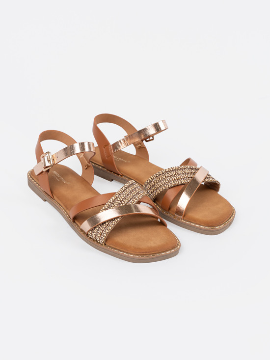 Braune Damen Sandalen mit flachem Absatz von Sergio Leone