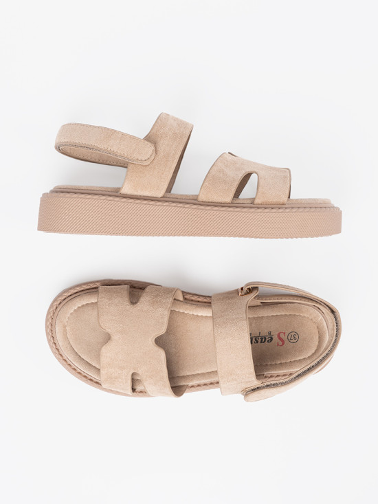 Beige Sandalen mit Plateau und Ausschnitten