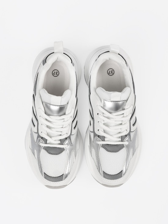 Weiße Damen Sneakers mit silbernen Akzenten