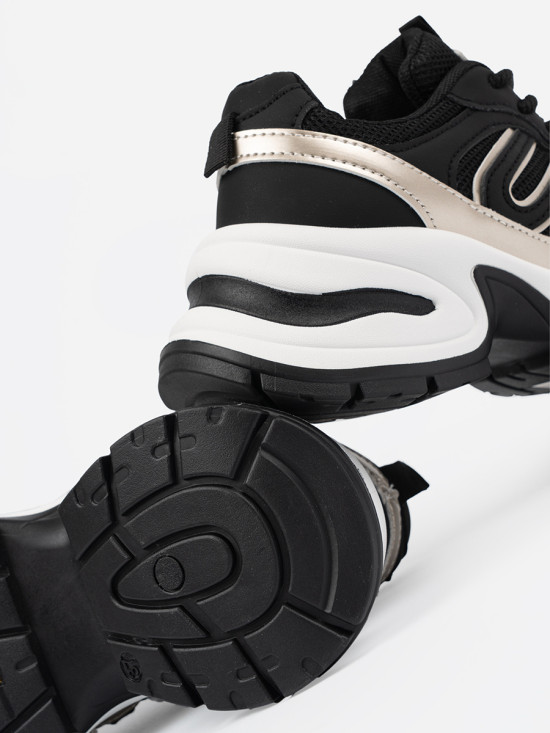 Schwarze Damen Sneakers mit goldenen Akzenten