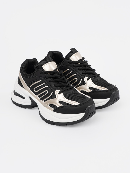 Schwarze Damen Sneakers mit goldenen Akzenten