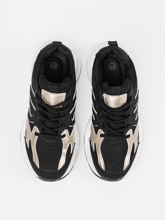 Schwarze Damen Sneakers mit goldenen Akzenten