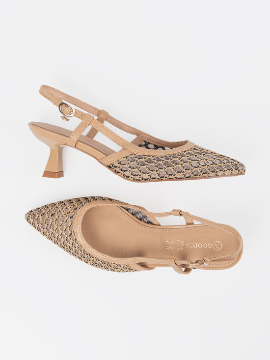 Beige Ajour-Pumps mit niedrigem Absatz