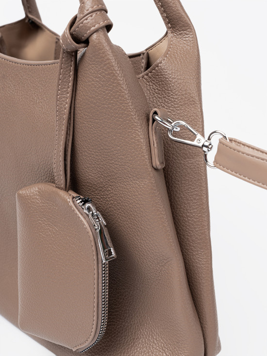 Elegante dunkelbeige Handtasche mit Kosmetiktasche