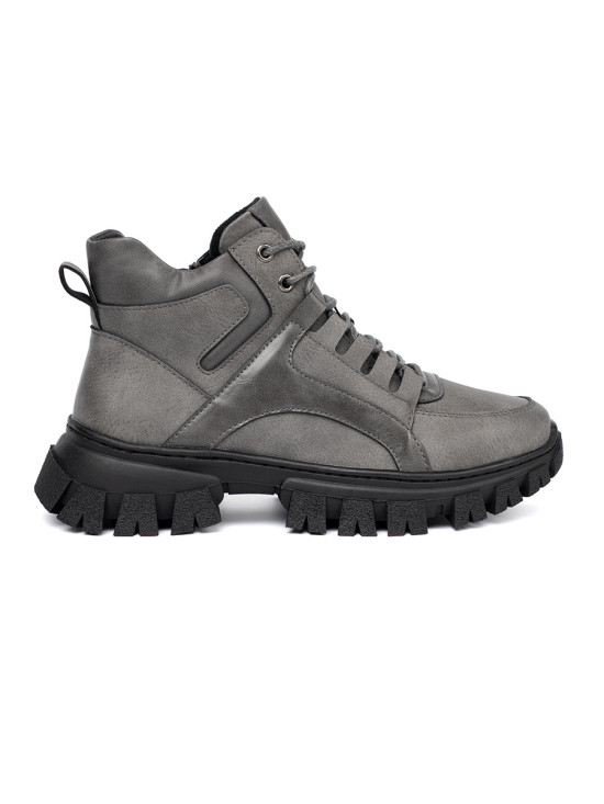 Graue Schnürstiefeletten mit dicker Sohle