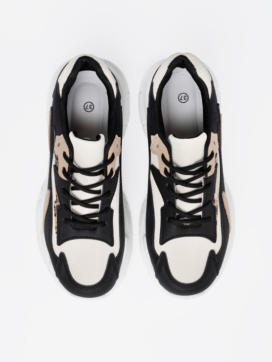 Schwarze und beige Damen Sneakers mit dicker Sohle
