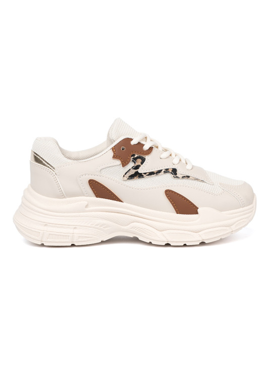 Beige Damen Sneakers mit dicker Sohle