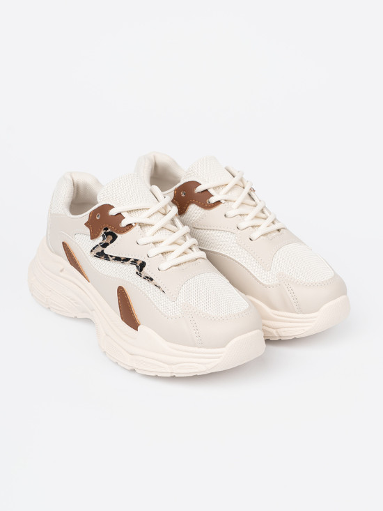 Beige Damen Sneakers mit dicker Sohle