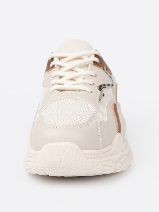 Beige Damen Sneakers mit dicker Sohle
