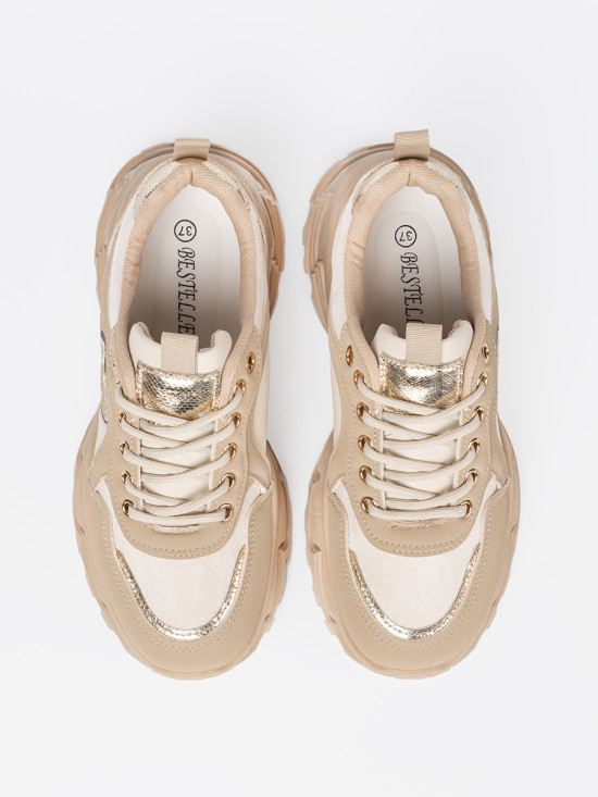 Beige Sneakers mit dekorativem goldenen Herzen
