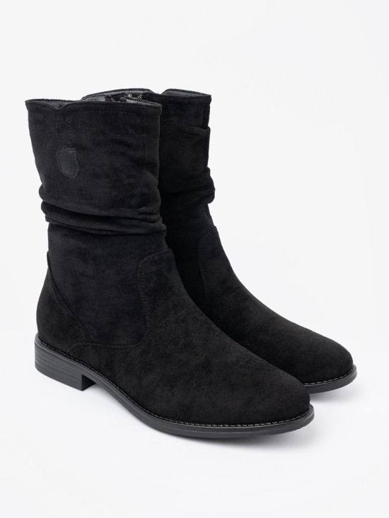 Klassische schwarze Stiefeletten mit gerafftem Schaft
