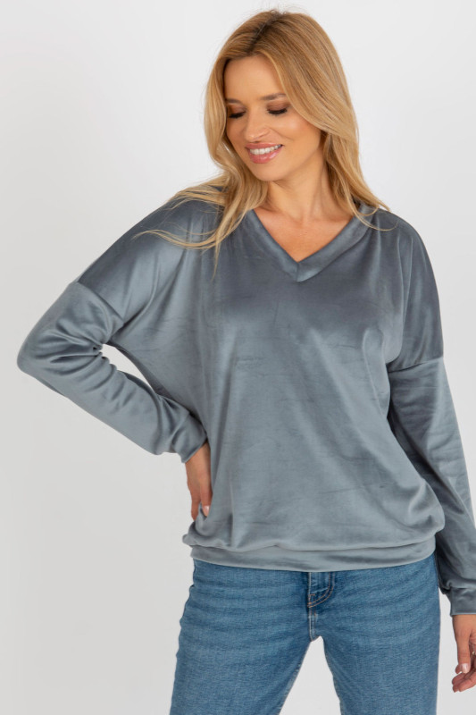 Eleganter Damen-Velours-Pullover mit V-Ausschnitt