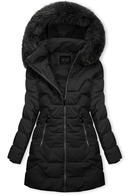 Winter Steppjacke mit Kapuze Schwarz